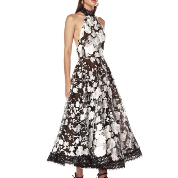 Bronx and Banco Greta Bouquet Black and White Midi Dress, view 2