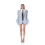 Bronx and Banco Kacey Powder Blue Sequin Blazer Bronx and Banco Blue Kacey Powder Blue Sequin Blazer a harmonious blend of structured elegance and timeless sophistication