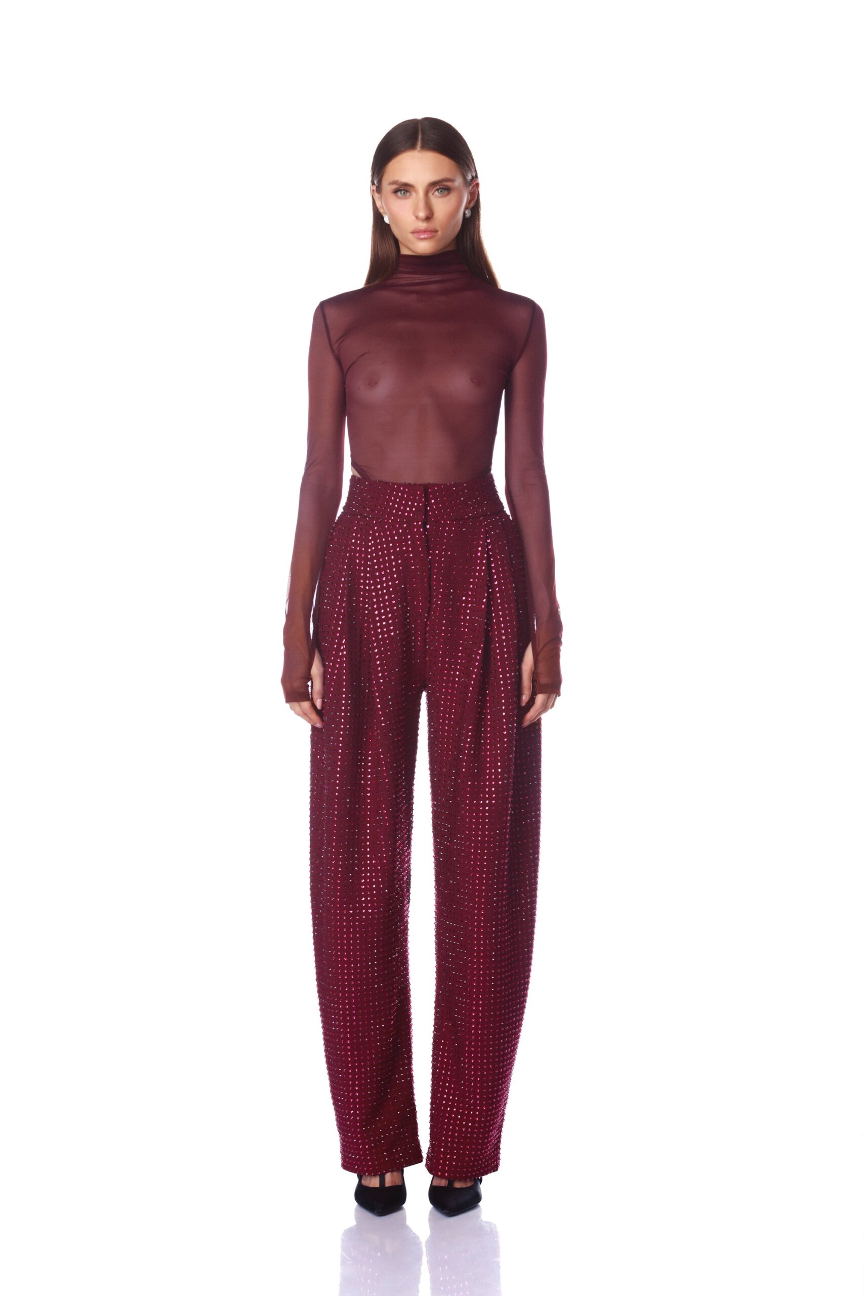 Bronx and Banco Katherine Burgundy Rhinestone Pant Bronx and Banco Red Katherine Burgundy Rhinestone Pant a harmonious blend of structured elegance and timeless sophistication