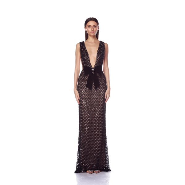 Bronx and Banco Black Liora Gown in Black  a harmonious blend of structured elegance and timeless sophistication