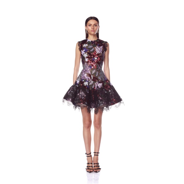 Bronx and Banco Purple Mia Purple Multi Mini Dress  a harmonious blend of structured elegance and timeless sophistication