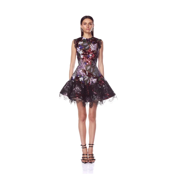 Bronx and Banco Purple Mia Purple Multi Mini Dress  a harmonious blend of structured elegance and timeless sophistication