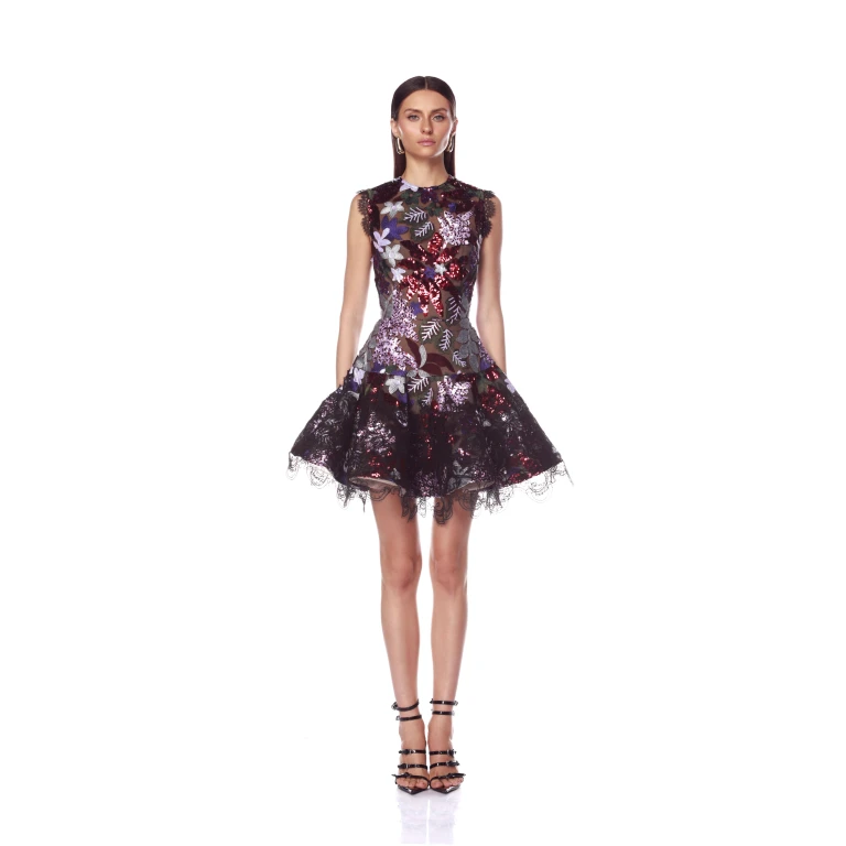 Bronx and Banco Purple Mia Purple Multi Mini Dress  a harmonious blend of structured elegance and timeless sophistication