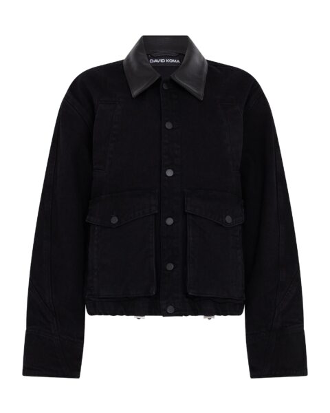 David Koma Leather Collar Detail Denim Jacket