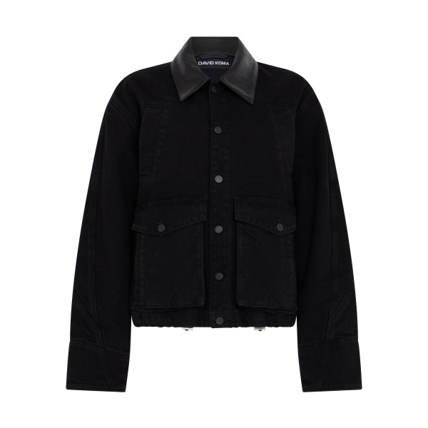 David Koma Leather Collar Detail Denim Jacket