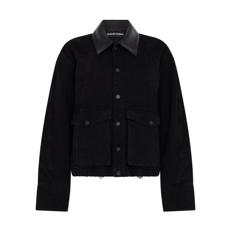 David Koma Leather Collar Detail Denim Jacket