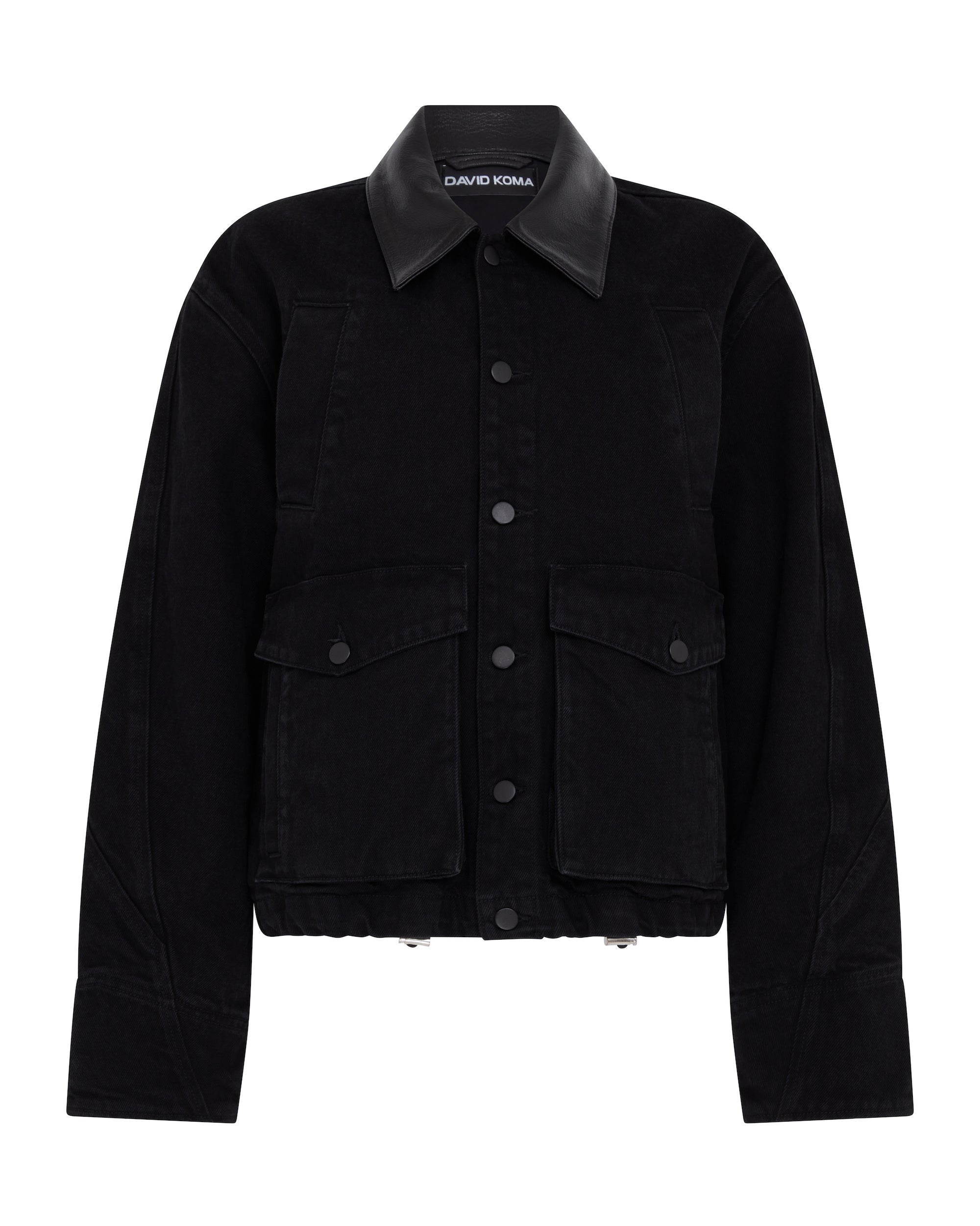 David Koma Leather Collar Detail Denim Jacket