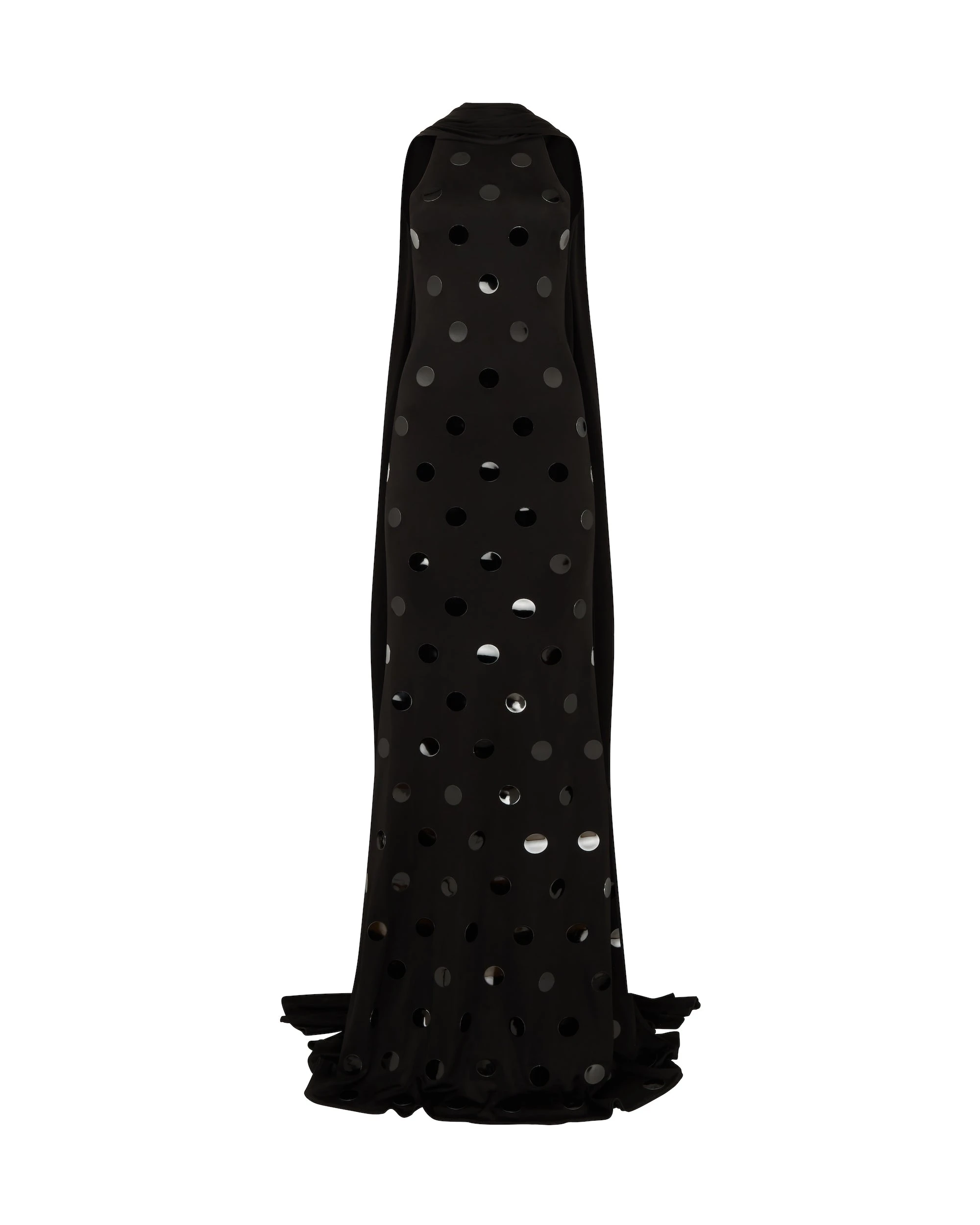 David Koma Polka-Dot Hotfix Gown With Scarf Detail David Koma Polka-Dot Hotfix Gown With Scarf Detail
