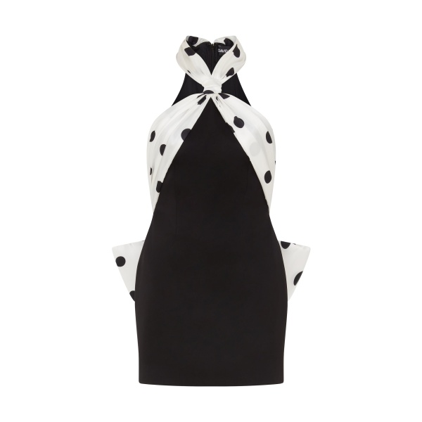 David Koma Polka-Dot Print Halter Mini Dress With Bow