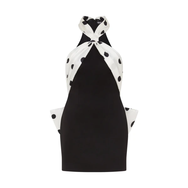 David Koma Polka-Dot Print Halter Mini Dress With Bow