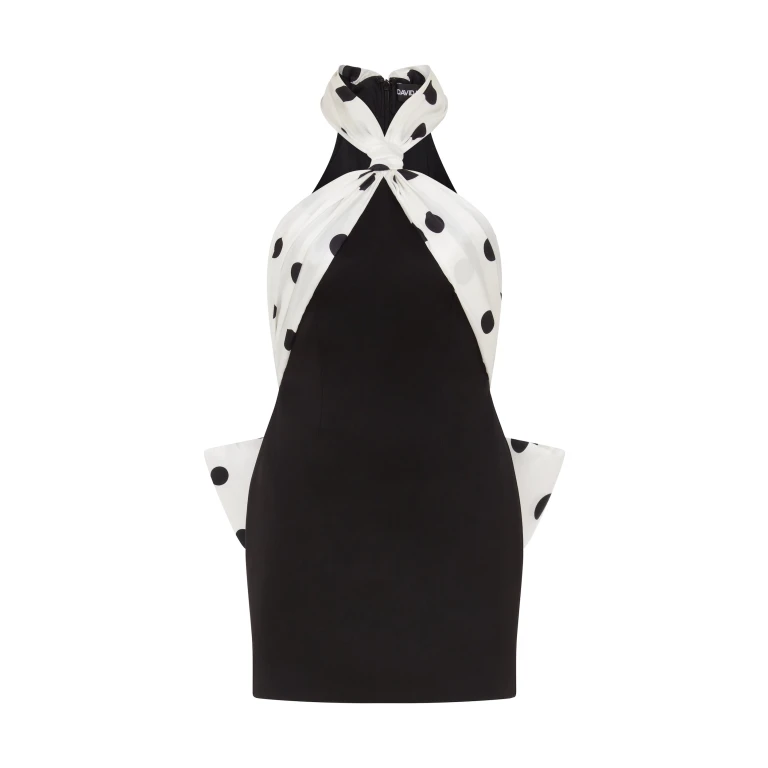 David Koma Polka-Dot Print Halter Mini Dress With Bow