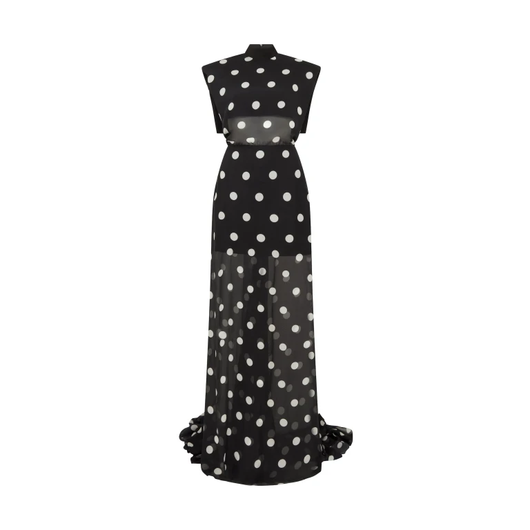 David Koma Polka-Dot Printed Open Back Gown