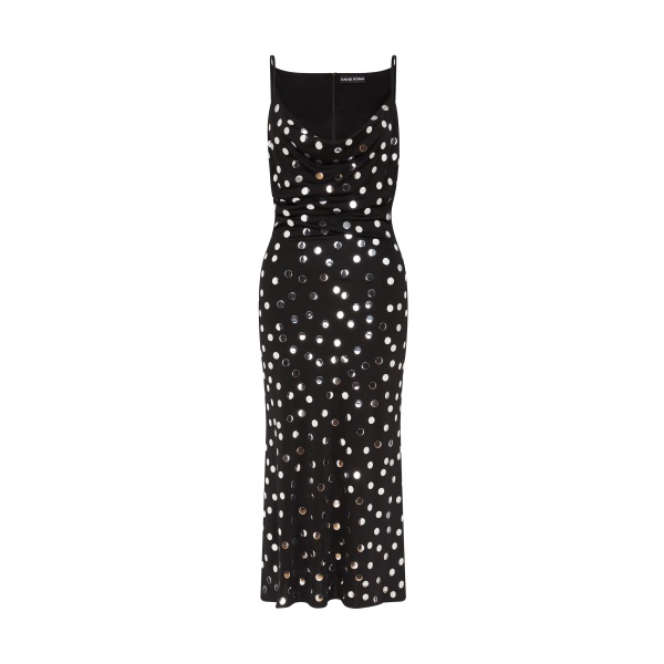 David Koma Silver Polka-Dot And Cowl Neck Midi Dress