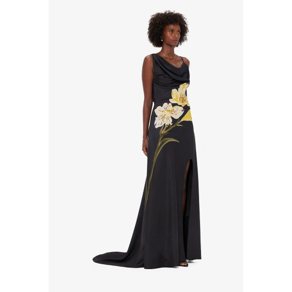 Leo Lin Black Dresses Premium wool silk blend gown