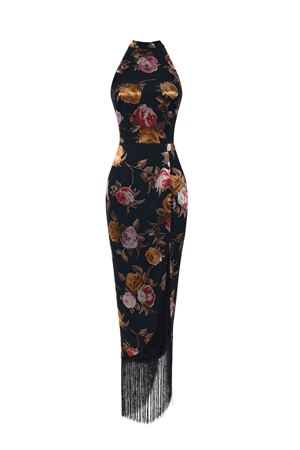 Rasario Chiffon-Devoré Maxi Dress With Fringe Trim