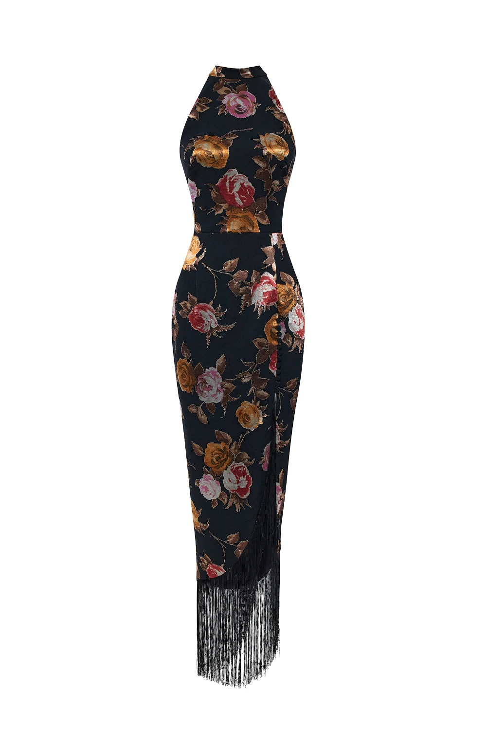 Rasario Chiffon-Devoré Maxi Dress With Fringe Trim Rasario Maxi Dress – couture evening dress