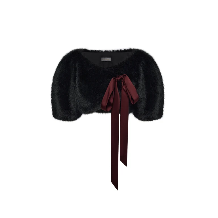 Rasario Cropped Faux Fur – couture evening dress