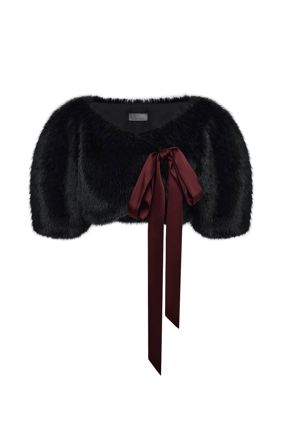 Rasario Cropped Faux Fur Bolero With A Satin Bow Jacket