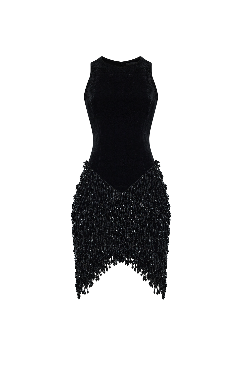 Rasario Velvet Mini Dress With Fringe Trim
