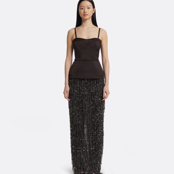 Safiyaa Saori Long Dress in Peat Brown On Black, view 2