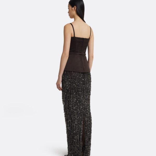 Safiyaa Saori Long Dress in Peat Brown On Black, view 3