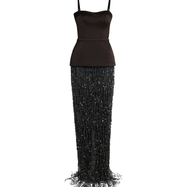 Safiyaa Saori Long Dress in Peat Brown On Black