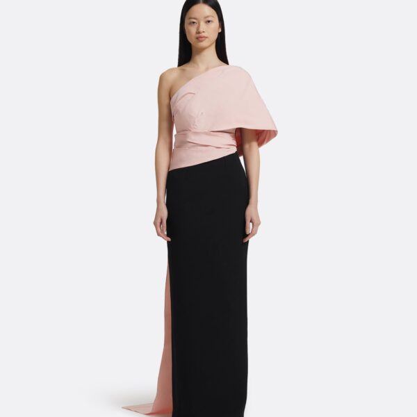 Safiyaa Tokiyo Long Dress in Peony Blush on Black, view 2
