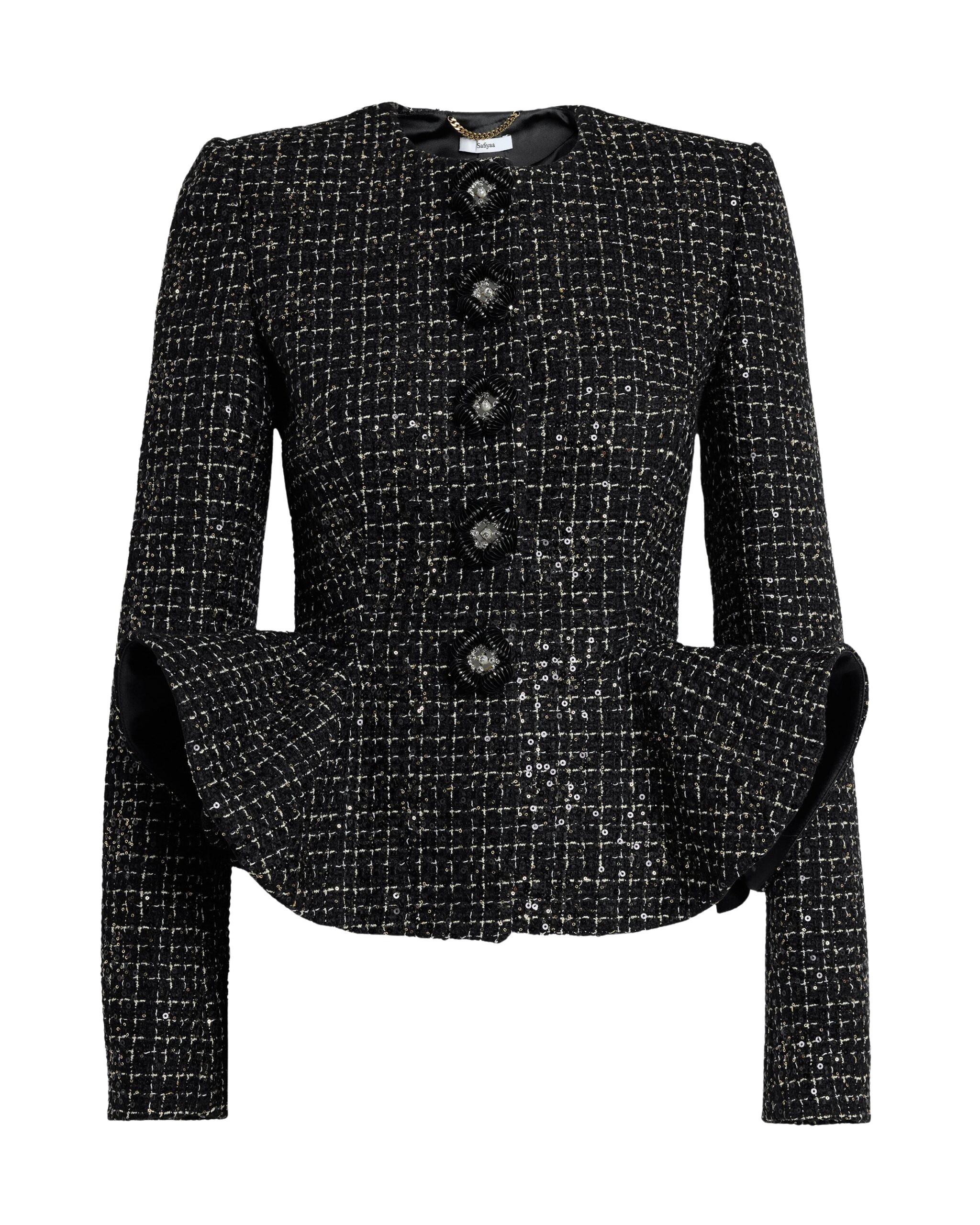 Safiyaa Tomomi Jacket in Black & Gold with Black Pearl