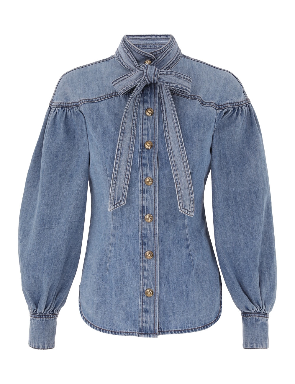 Zimmermann Denim Tie Neck Blouse