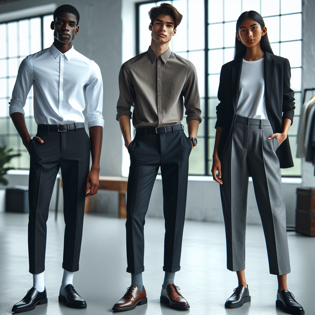 Stunning Outfits for KFC Interview: Dress to Impress! Imagine a professional fashion consultation for a job interview at a fast food restaurant. The scene includes three potential employees, each from a different descent - Black, Hispanic, and South Asian. The Black individual is a male, outfitted in a crisp white shirt, clean black slacks, and polished shoes. The Hispanic individual is a female, wearing a neat button-down blouse in a muted color along with a pair of dark trousers, exuding quiet sophistication. The South Asian individual identifies as non-binary and is donning a stylish ensemble of a contemporary blazer with matching trousers, and a pair of sleek loafers. They all bear a look of determination and confidence, ready to make great first impressions. No logo or reference to the actual restaurant chain is seen.