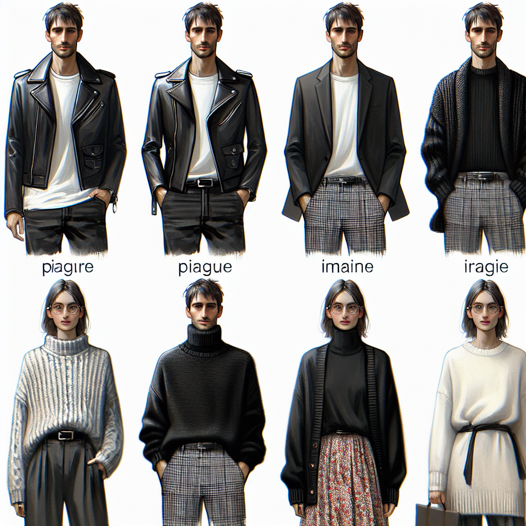 Must-Have Outfits for Your Next Movie Date! Imagine a variety of fashionable and comfortable outfits suitable for a movie date. Picture, first, a black leather jacket worn over a casual white tee, paired with dark-wash jeans for a Caucasian man. Secondly, visualize a black, oversized knit sweater paired with plaid trousers for a Hispanic woman. Thirdly, envision a sleek, grey turtleneck worn with black slacks for an East Asian man, and finally conjure an image of a cozy, cardigan layered over a floral dress for a Middle-Eastern woman. All of these outfits exude effortless style but also promise comfort for a relaxing movie date.