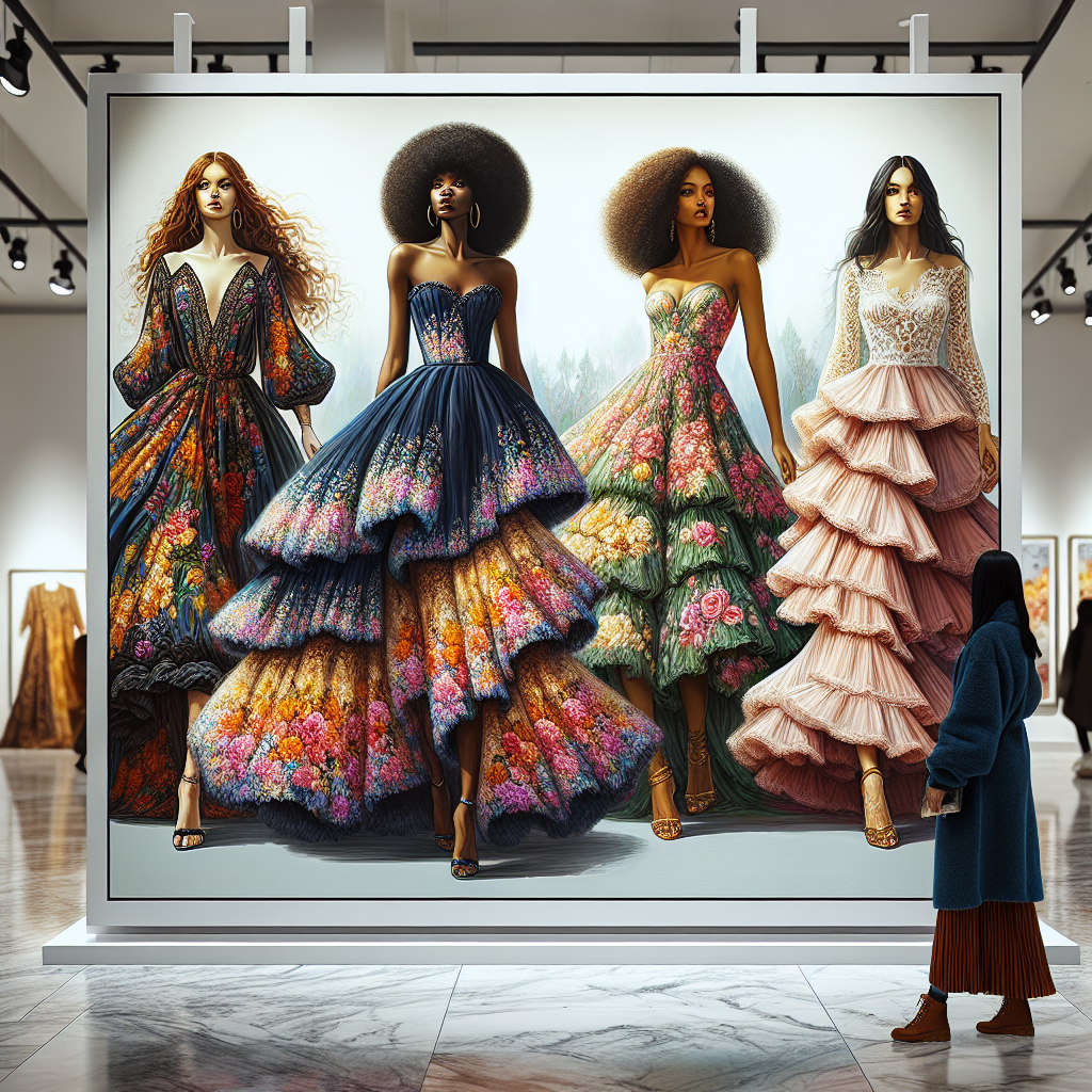 Stunning Layers for Maxi Dresses: Effortless Elegance Picture a fashion exhibition exhibiting the beauty and elegance of maxi dresses. Imagine a variety of these flowing, floor-length gowns artistically arranged in exceptional layers. In one scene, envisage an Afro-Caribbean woman donning a vibrant, floral-patterned maxi dress, with layers that seem to float in an unseen breeze, symbolizing summer's beauty and vibrancy. In another, conceive a Hispanic woman in a subtly elegant, layered lace maxi dress in soft pastel shades, reflecting the serene calm of spring. Lastly, imagine a South Asian woman, clad in a lush velvet maxi dress with multi-layered ruffles, embodying the elegance of autumn. Each woman embodies the diverse and effortless elegance of stunning layers for maxi dresses.