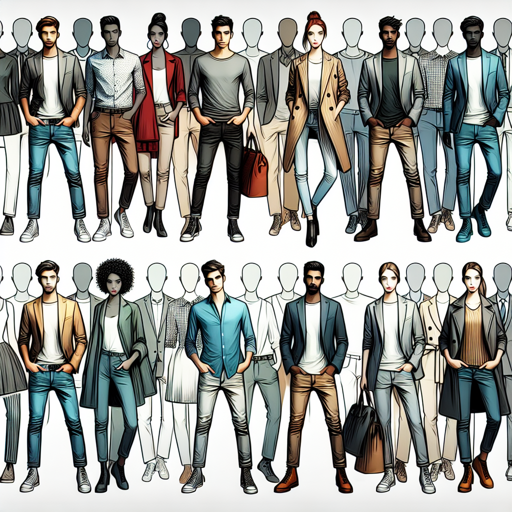 Must-Have Styles: Best Outfits with Grey Shirts Imagine a variety of fashionable and trendy outfits that pair well with grey shirts. For each outfit, consider the gender and descent of the person wearing it and ensure a fair representation. Picture some outfits for men and women of various descents such as Hispanic, Caucasian, Black, Middle-Eastern, or South Asian. The outfits should range from casual to formal, including ensembles with different types of pants, skirts, coats, accessories, and shoes. The emphasis should remain on the grey shirt as the centrepiece of the look. The environment should be a stylish and modern clothes' store.