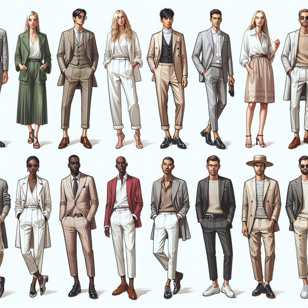 Create an image of a fashion guide showcasing a range of elegant and stylish guest outfits for an elopement-style wedding. Depict a diverse set of people of various descents and genders including Caucasian, Hispanic, Black, Middle-Eastern, South Asian, and White folks, all dressed in different, stylish outfits suitable for such a casual, intimate celebration. The scene could be a collage of these people standing separately, showcasing full-length views of their carefully selected, stylish clothes. Let the crisp style and subtle elegance shine through in this compilation, making each outfit a unique fashion statement.
