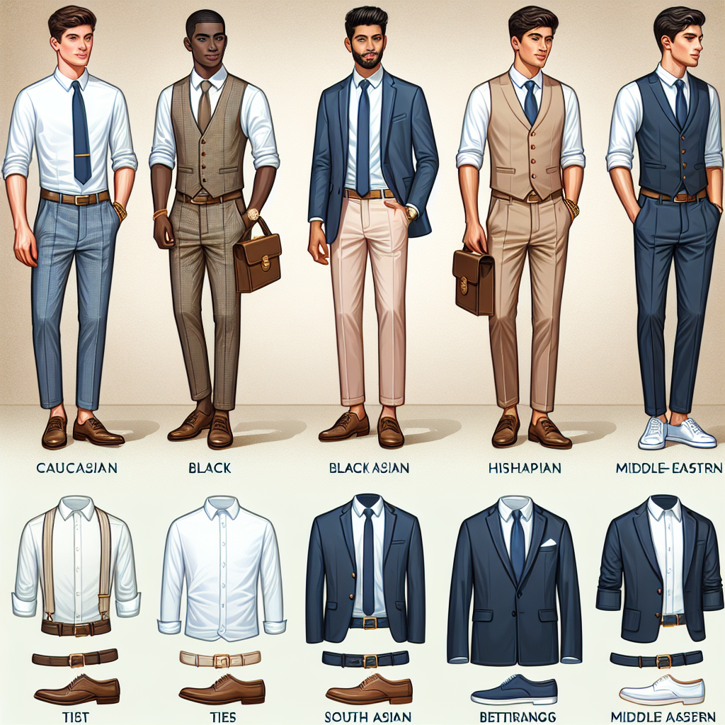 Must-Have Christening Outfits for Men: Effortless Style A fashion guide featuring must-have christening outfits for men. The guide should contain a number of diverse male models of various Descents such as Caucasian, Black, Hispanic, South Asian, and Middle-Eastern. They should be showcasing different styles of christening outfits that embody effortless style. Each outfit should include high-quality garments like dress shirts, trousers, vests, ties, and shoes. Additional details such as cufflinks, pocket squares, belt and timepieces may be included to represent a complete look. Each man should be displayed in a different pose, showcasing their outfits in various angles for a comprehensive view.