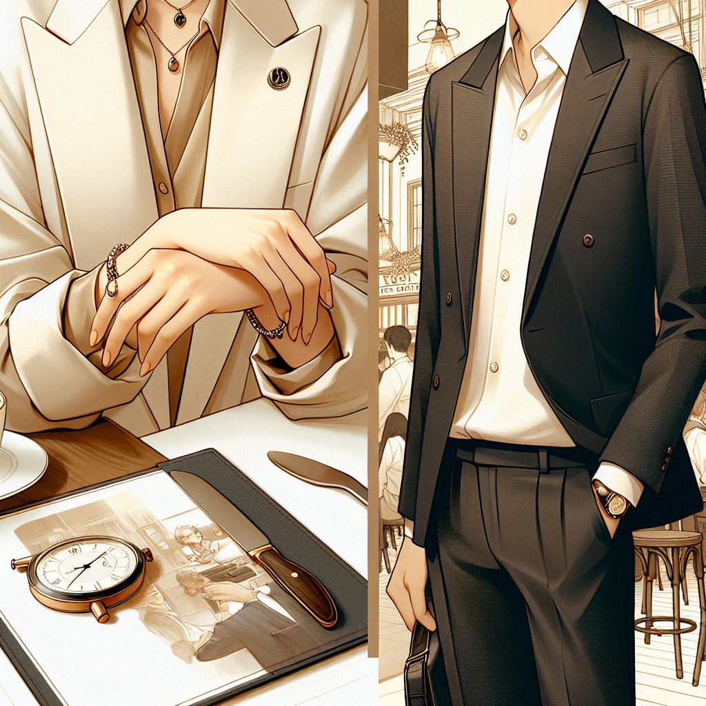 What to Wear at a Restaurant Interview: Effortless Guide Imagine an array of stylish yet professional outfits suitable for a restaurant interview. Visualize a close-up of an Asian female waiting for her interview, dressed in a smart blazer and a cream-colored blouse. Beside her, a Caucasian male wears a crisp white shirt and a pair of black slacks, exuding confidence. They both display accessories like a tasteful wristwatch or a decorative brooch. The background subtly suggests a bustling restaurant with tastefully muted colors, where prospective employers evaluate candidates. The imagery should impart a sense of preparation and anticipation.