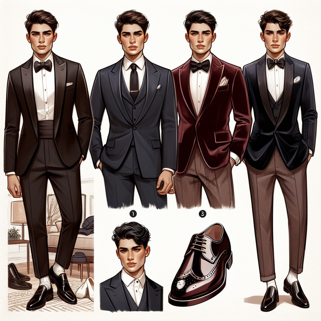 Replica Luxury Handbagcoming Style Guide: Effortless & Stunning Looks for Him Imagine a fashion guide for a homecoming event focused on men's style. The guide exhibits diverse, inclusive, and exploratory scenes. To start, visualize an Asian man sporting a classic, black tuxedo with a white shirt and a sleek bowtie, his hair styled perfectly. Then, change the scene to a Hispanic man showcasing an effortless yet sophisticated look in a navy blue suit paired with brown leather shoes. Lastly, visualize a Middle-Eastern man looking stunning in a well-tailored, maroon velvet blazer over a crisp white shirt and black trousers, complimenting his look with a pair of glossy black loafers.