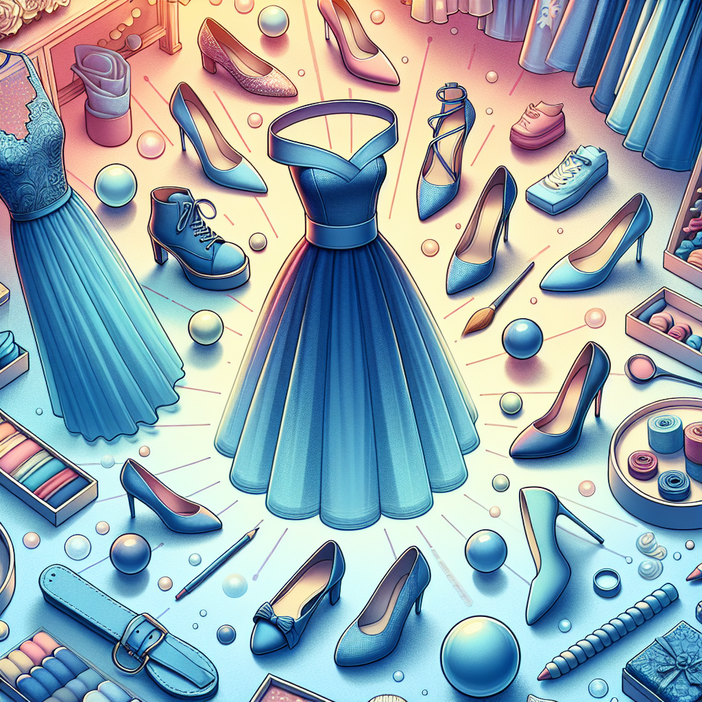 Design an enlightening visual for a fashion article. Captivate the viewer's attention with a vibrantly coloured scene. In the centre, display various stylish footwear options perfectly suitable for blue dresses. Showcase a range of colours and styles: high heels, ballet flats, and ankle boots. Viewers should feel the excitement as they look at this collection imagining it as a perfect match with their blue dress. The surroundings can subtly hint towards a feminine aesthetic, with soft lighting and delicate textures to enhance the appeal. Make sure the theme remains style-savvy and inclusive.