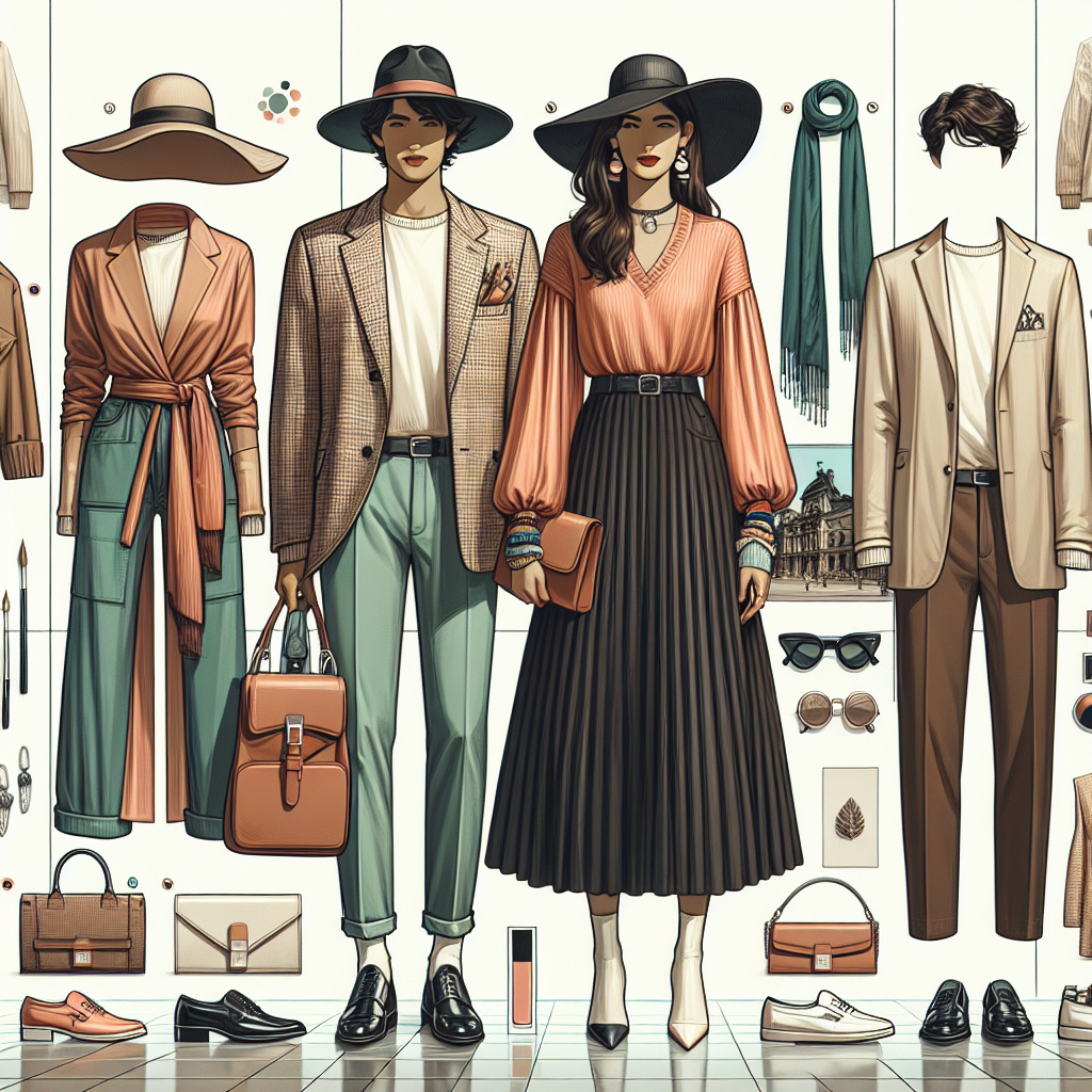 Stunning Outfits for Museum Dates: Effortless Style An image visually narrating a perfectly designed fashion layout for a museum date. Show a diverse range of clothing options, matching the theme. Depict three couples - one couple having South Asian descent and female, another being Caucasian and male, and the last one being Hispanic with a non-binary person - each radiantly attired in an assortment of upscale casual and chic attire. Highlight some curated fashion elements like polished loafers, silk scarves, trendy handbags, minimalistic jewelry, wide-brim hats, and comfortable yet stylish shoes. Set the scene with the atmospheric background of a modern metropolitan museum.