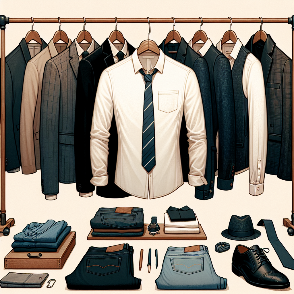 Ace Your Uni Interview: Must-Have Outfits with White Shirts Imagine an organized wardrobe for a university interview. On a wooden hanger, a crisp white shirt is the center of attention. To its right, visualize a black female with a chic fitted black blazer hanging next to it. On the left, imagine a pair of blue denim jeans worn by a South Asian male. Further in the scene, a Hispanic male is carefully matching a light grey vest with the white shirt. Various accessories, like ties, scarves and bags, complement the outfits, presenting a selection of must-have university interview attire.