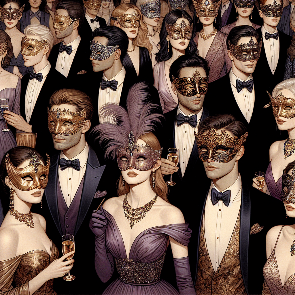 Masquerade Ball Styles: Avoid These Colors at a Bat Mitzvah Design an elaborate and luxurious vision of a Masquerade Ball. The elegant guests are diverse and stylishly dressed individuals. Visitors range from Caucasian men in raven-hued fitted tuxedos to Asian women wearing dark violet evening gowns. Fix your attention on the delicately ornate masks that conceal their faces, each a work of art in various shimmering metallic tones like gold, silver, and copper. Peek into the merriment, but take note: amid the opulence of the celebration, the absolute absence of certain colours is evident. Forget blue, pink, and lime green shades - they are nowhere to be found in this elaborate affair.