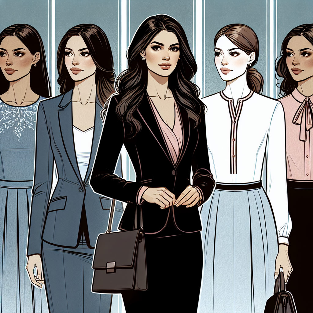 Stunning Interview Attire for Women: Must-Have Looks Design an image showcasing a series of professional attire for women preparing for interviews. Illustrate a range of elegant, stylish, and sharp attire suitable for diverse work environments. Include a South Asian woman in a tailored suit on the left, a Caucasian woman in a sophisticated dress in the center, and a Hispanic woman in a formal blouse and skirt on the right. Each of the women should emanate confidence, reflecting their readiness to ace job interviews. Emphasize the diversity of attire options, from colors, patterns to accessories, aligning with their individual preferences and personal styles.