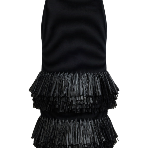 Aje Agave Knit Raffia Midi Skirt