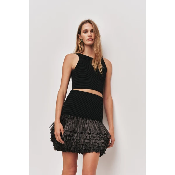 Agave Knit Raffia Mini Skirt