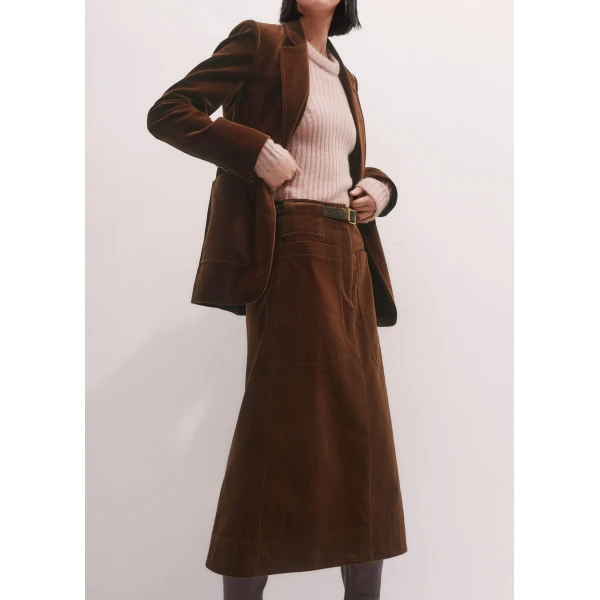 Me + Em A-Line Midi Skirt – luxury British Brown in Me and Em exclusively at Luxury Shoes 
