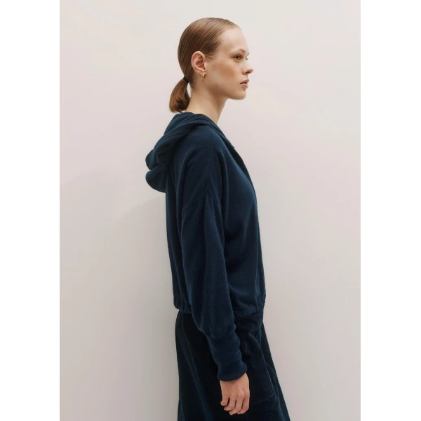 Me + Em Cashmere Drop Shoulder Box Crop Hoody – luxury British Blue in Me and Em exclusively at Luxury Shoes 