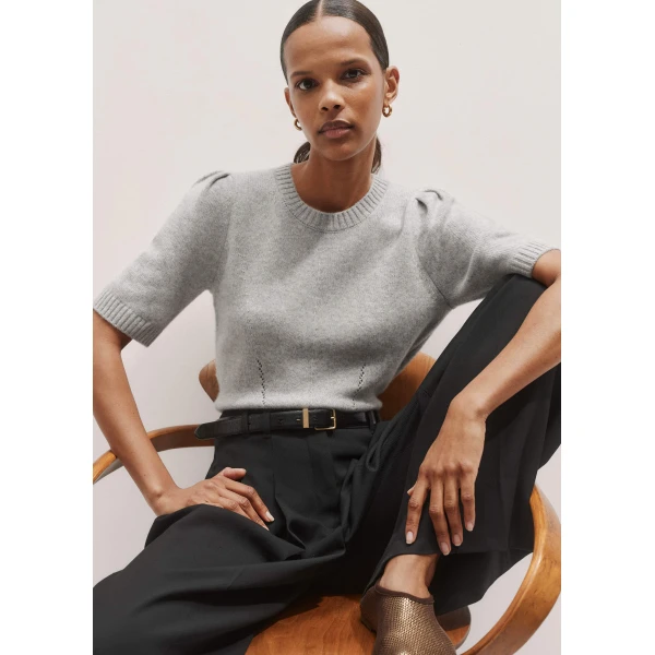 Me + Em Cashmere Feminine Sleeve Tee – luxury British Grey in Me and Em exclusively at Luxury Shoes 