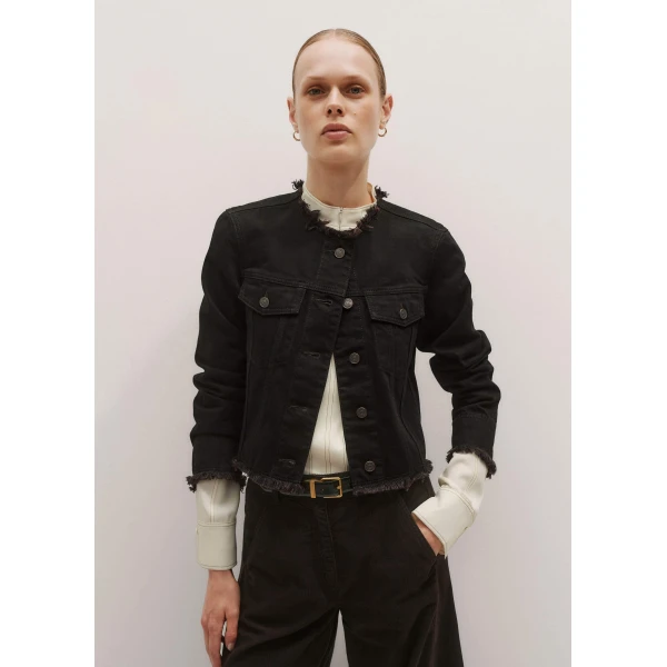 Me + Em Collarless Fray Jacket – luxury British Black in Me and Em exclusively at Luxury Shoes 