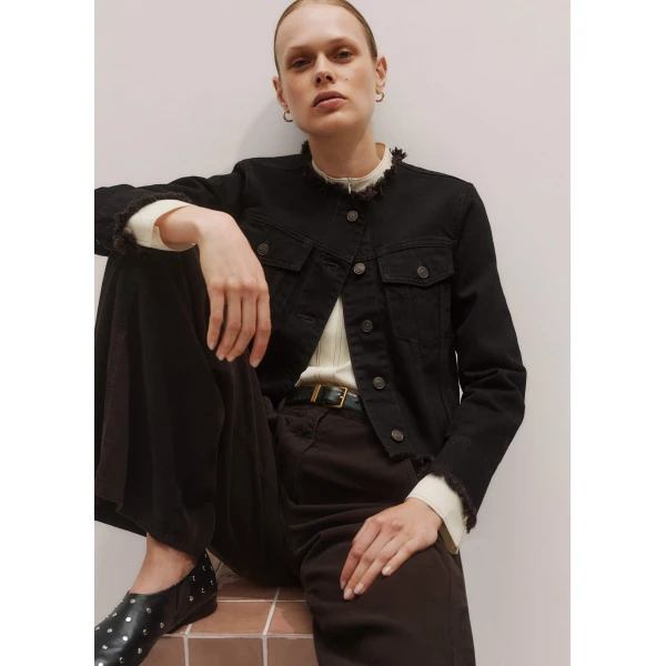 Me + Em Collarless Fray Jacket – luxury British Brown in Me and Em exclusively at Luxury Shoes 