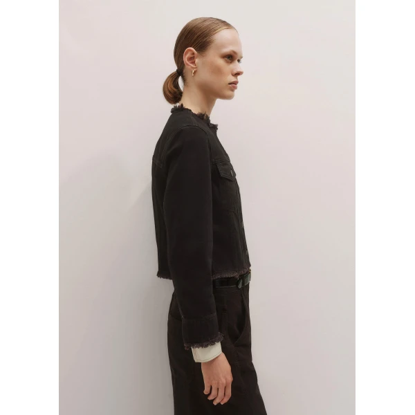Me and Em Collarless Fray Jacket – luxury British Black in Me and Em exclusively at Luxury Shoes 
